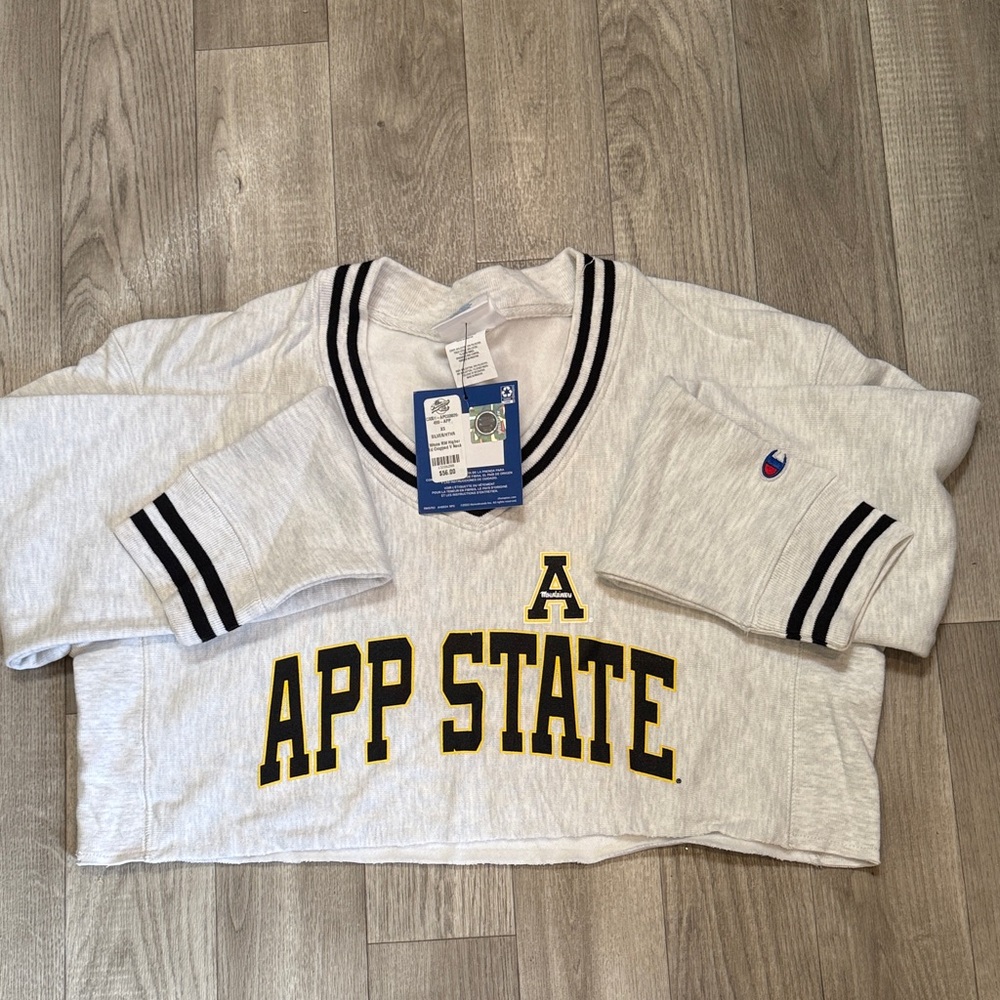 Champion womens White and Black App State Sweatshirt